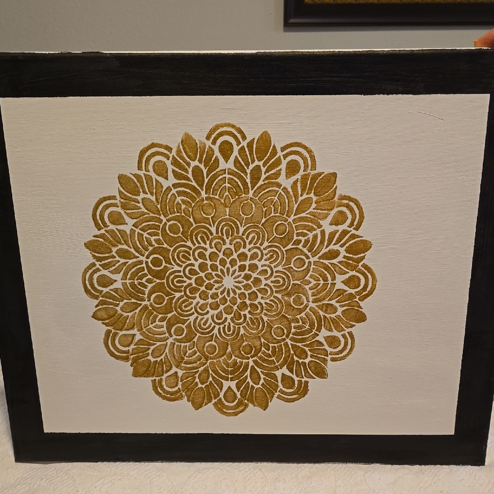 Gold Mandala Wall Art on Black Frame